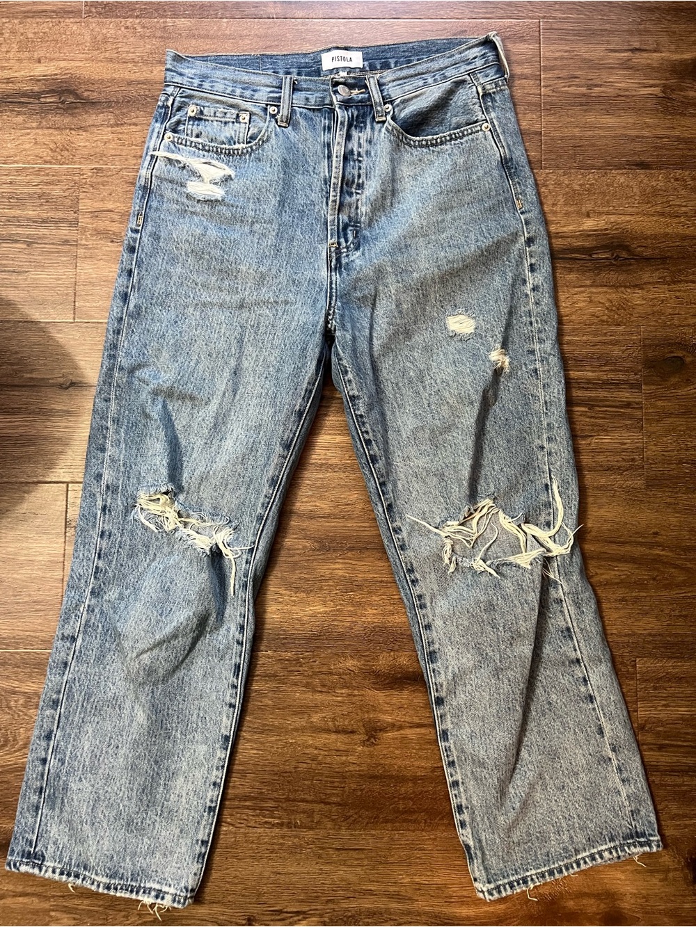 Pistola Presley High Rise Relaxed Roller Jeans Distressed Light Wash Size 28